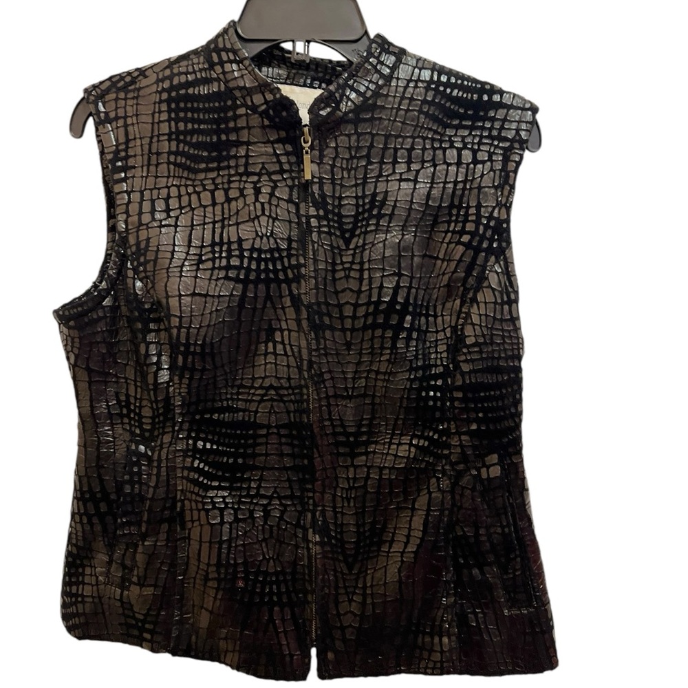 Erin London Black Alligator Embossed Vest Full Zipper Front Pockets Med Petite